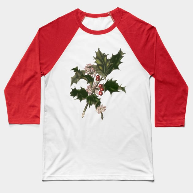 Vintage Christmas Holly Branch Baseball T-Shirt by MasterpieceCafe